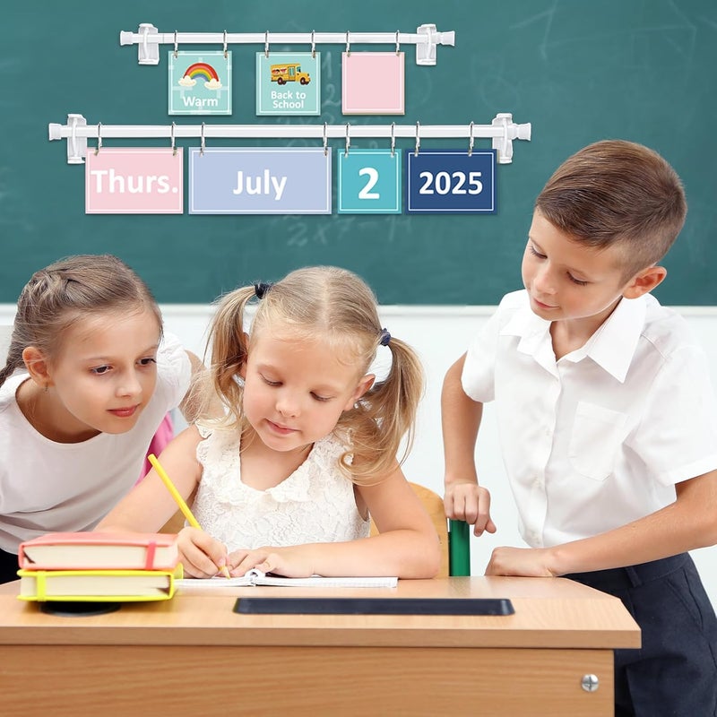 EggSun 96 Cards Classroom Bulletin Board Decorations Set for Teachers,Flip Calendar with Holder for Classroom,Adjustable Calendar,Preschool Elementary Home Decor Supplies（Blue and Green） - Image 4